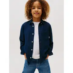 TOMMY HILFIGER - Camisa Regular Niño Mezcla Lino Azul