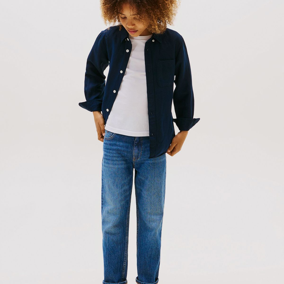 TOMMY HILFIGER - Camisa Regular Niño Mezcla Lino Azul Tommy Hilfiger