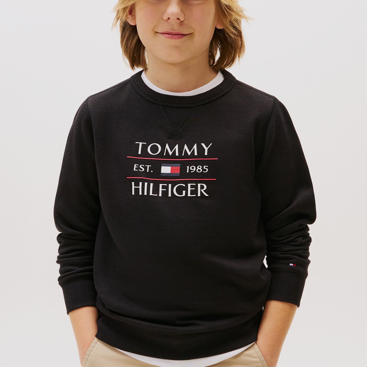 TOMMY HILFIGER - Polerón Niña Y Logo Negro Tommy Hilfiger