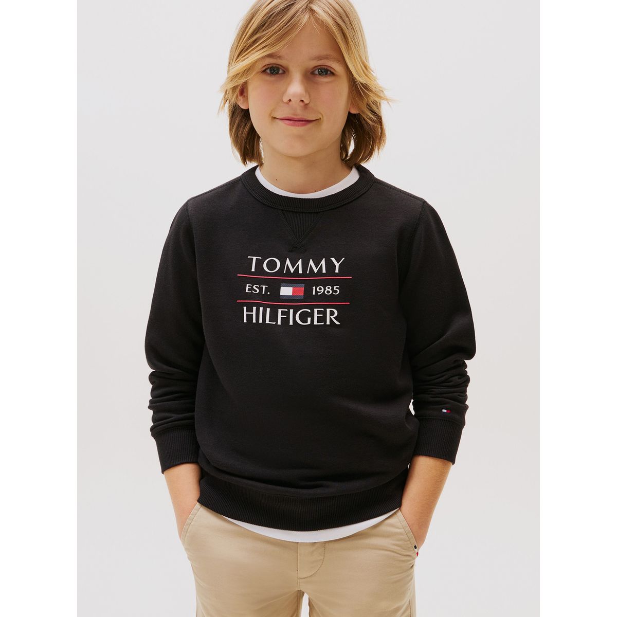 TOMMY HILFIGER - Polerón Niña Y Logo Negro Tommy Hilfiger