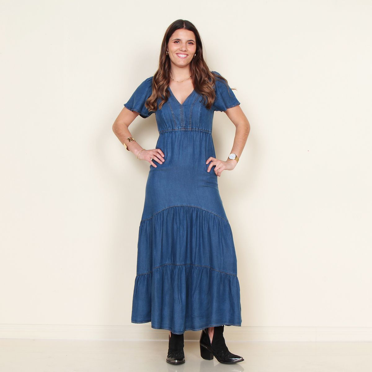 WADOS - VESTIDO MANGA CORTA TENCEL ESCOTE V