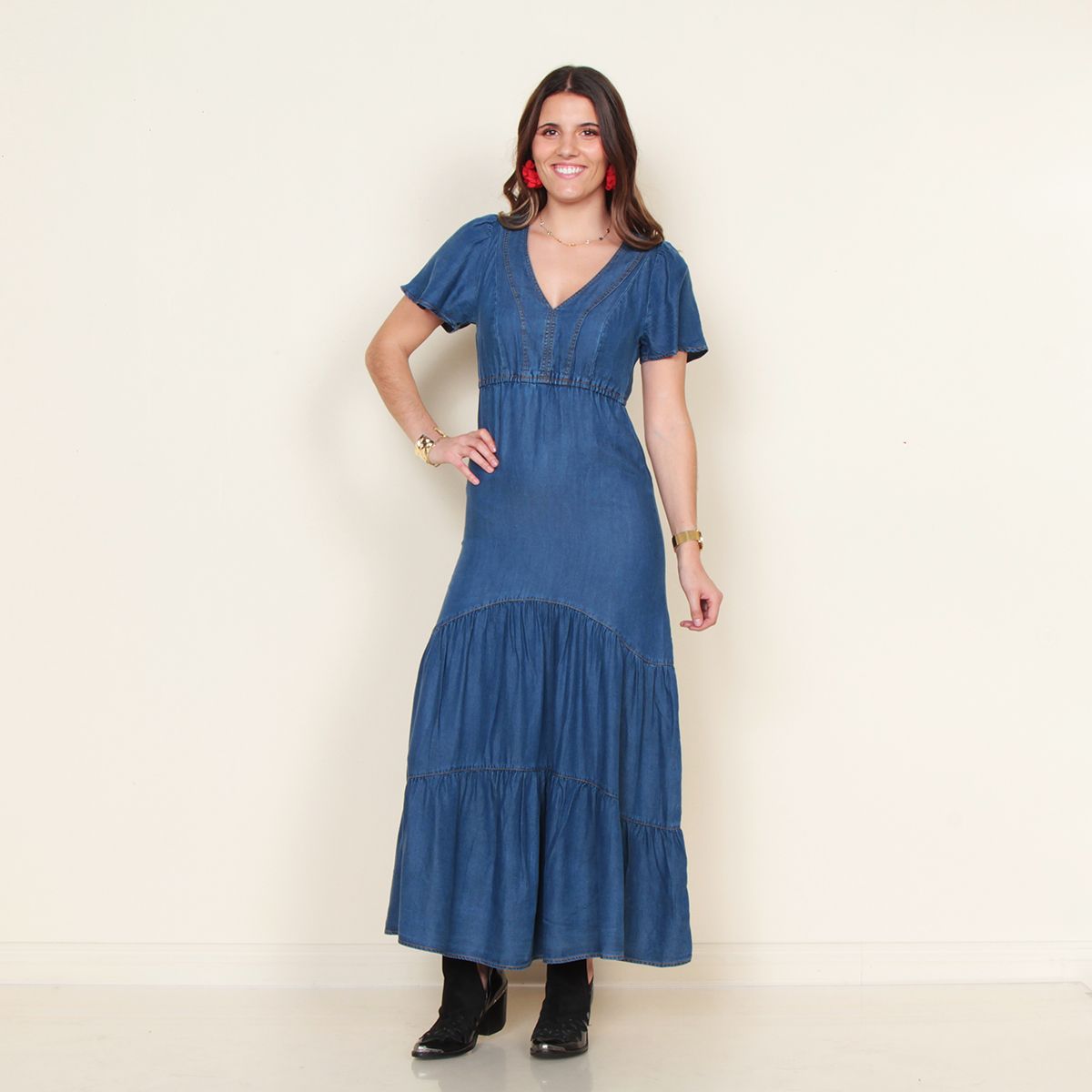 WADOS - VESTIDO MANGA CORTA TENCEL ESCOTE V