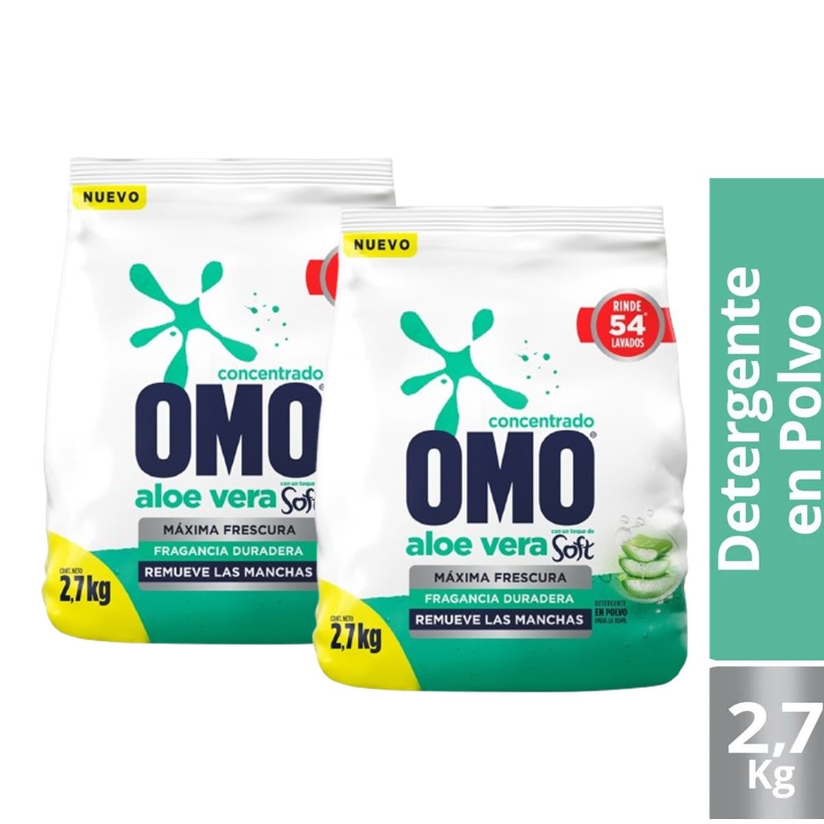 GENERICO - X2 Detergente Omo Polvo Frescura Aloe Vera Toque De Soft 2.7