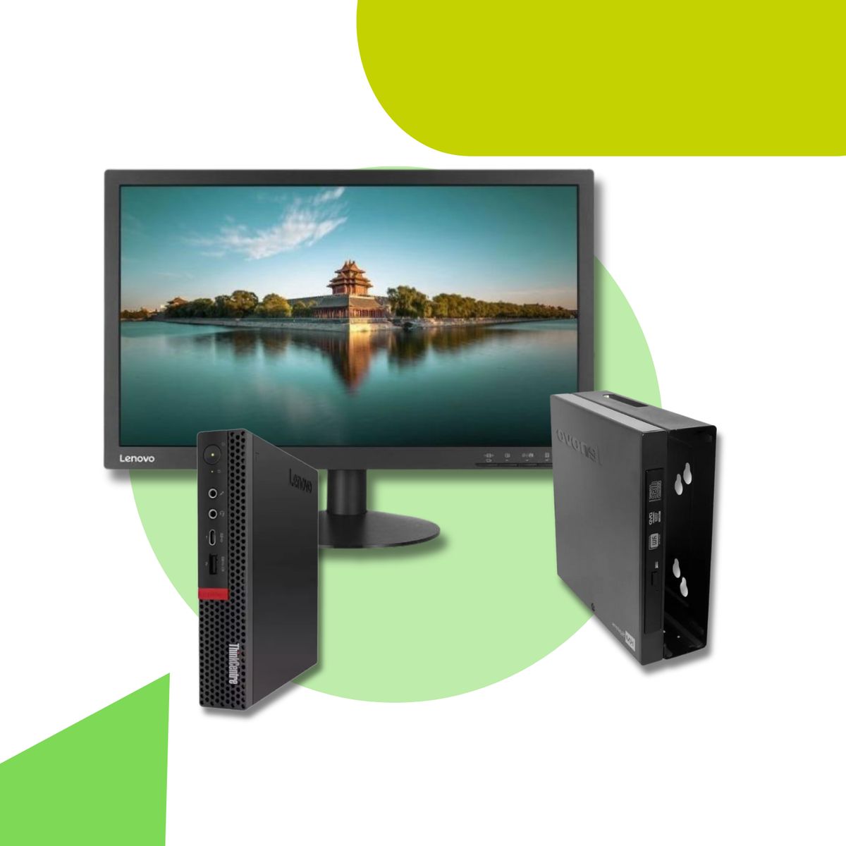 LENOVO - PC Lenovo M715q Tiny  AMD A10-9700E  16GB RAM  256SSD + 500HDD  R7 1GB + Monitor