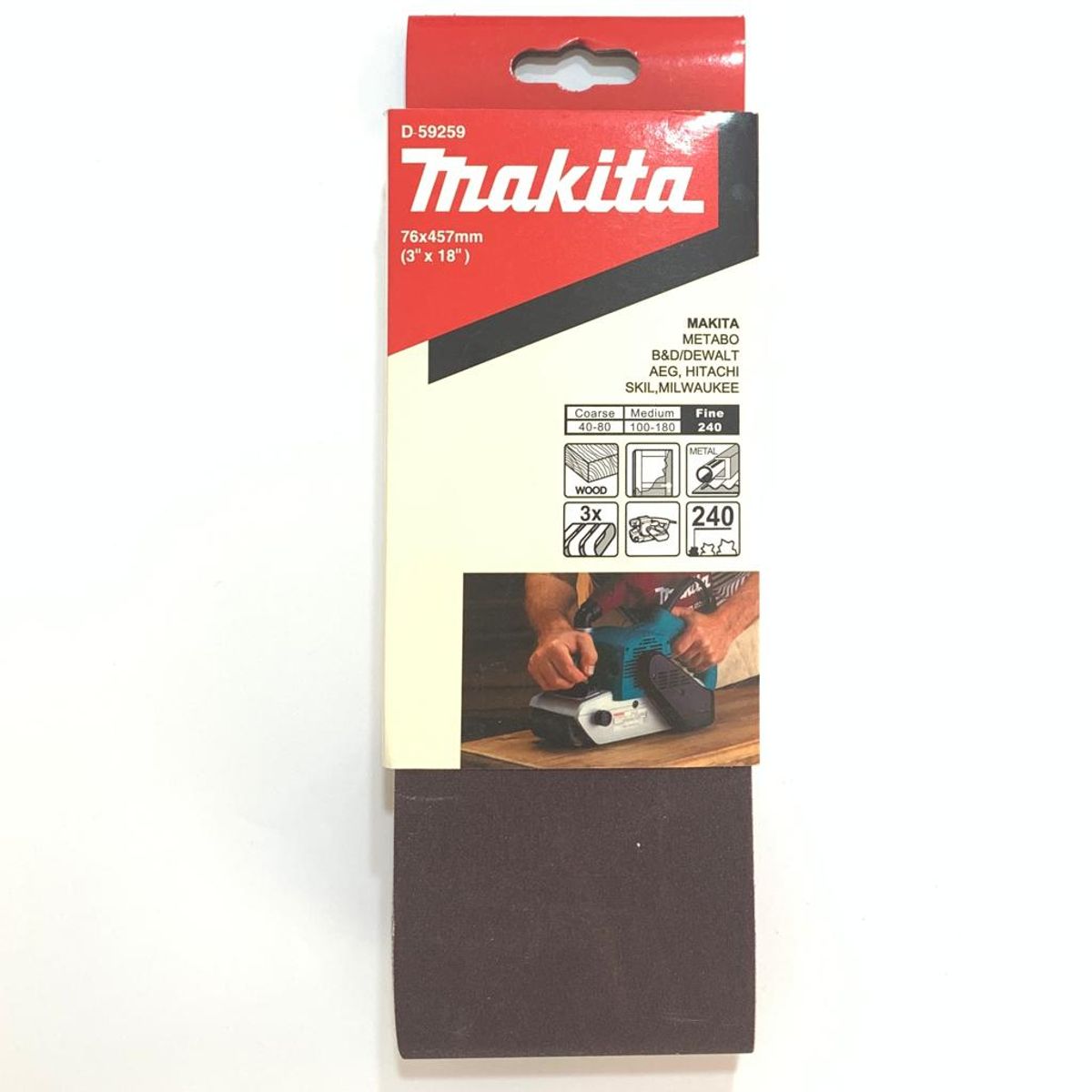 MAKITA - Lijas Banda (3 Unid) 3x18'' 76x457mm Grano 240 Makita D59259
