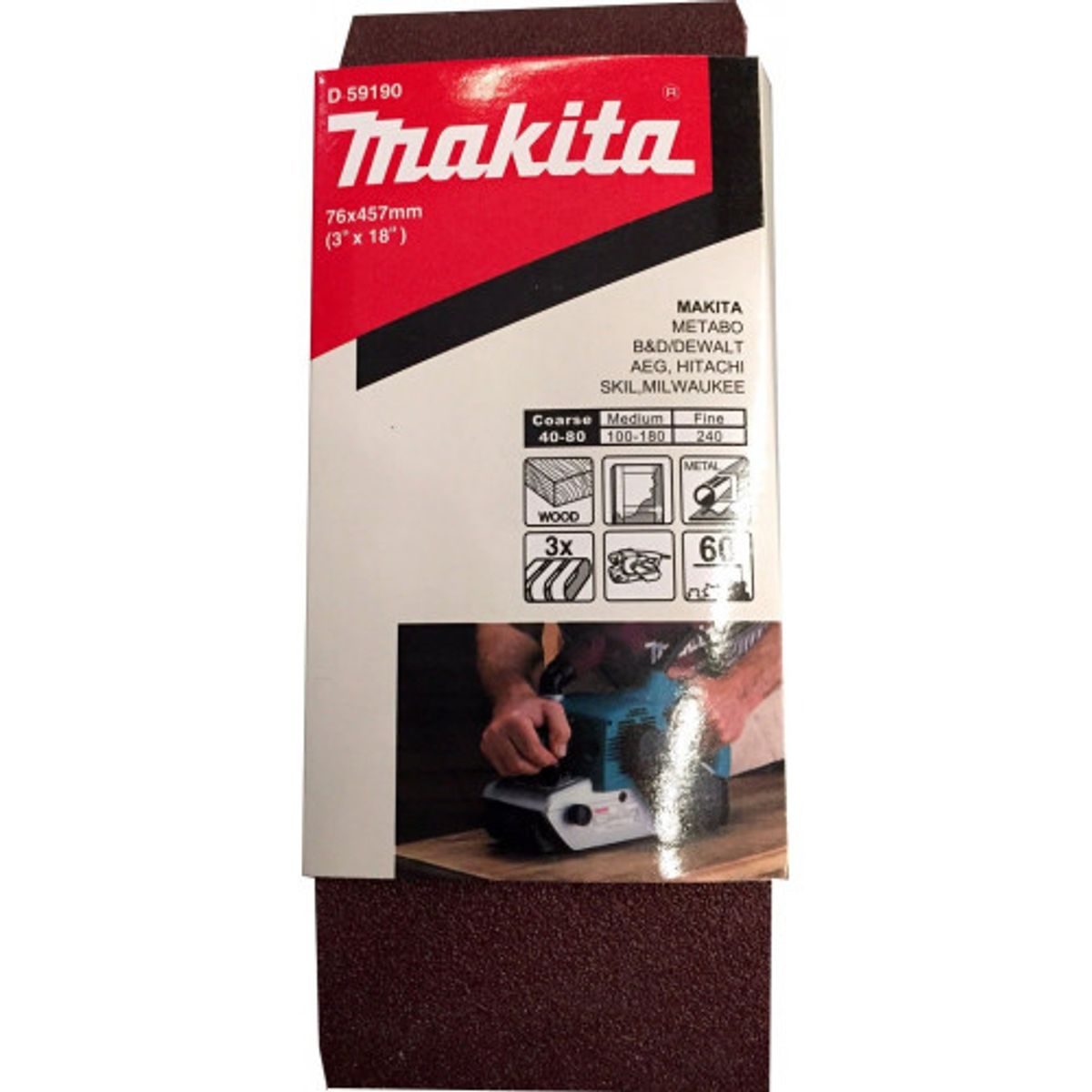 MAKITA - Lijas Banda (3 Unid) 3x18'' 76x457mm Grano 60 Makita D-59190