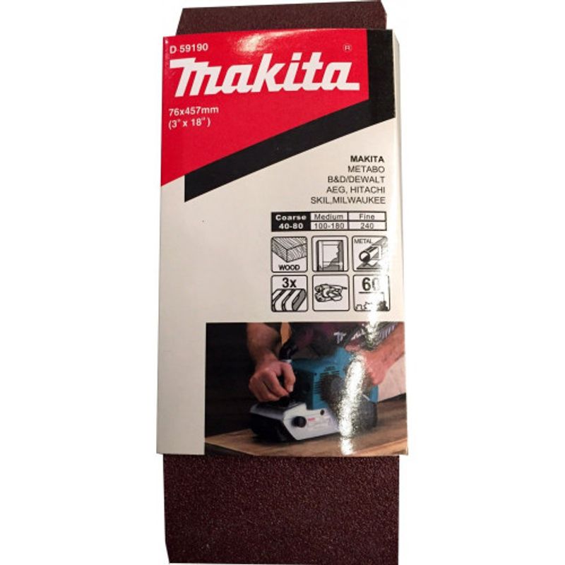 MAKITA - Lijas Banda (3 Unid) 3x18'' 76x457mm Grano 60 Makita D-59190