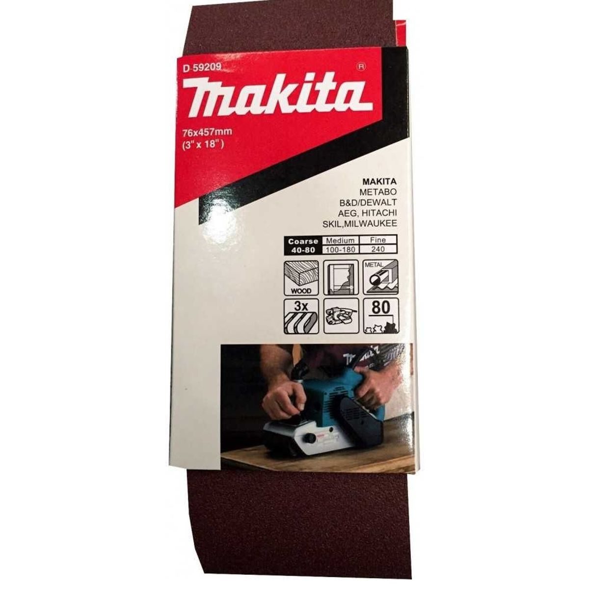 MAKITA - Lijas Banda (3 Unid) 3x18'' 76x457mm Grano 80 Makita D59209