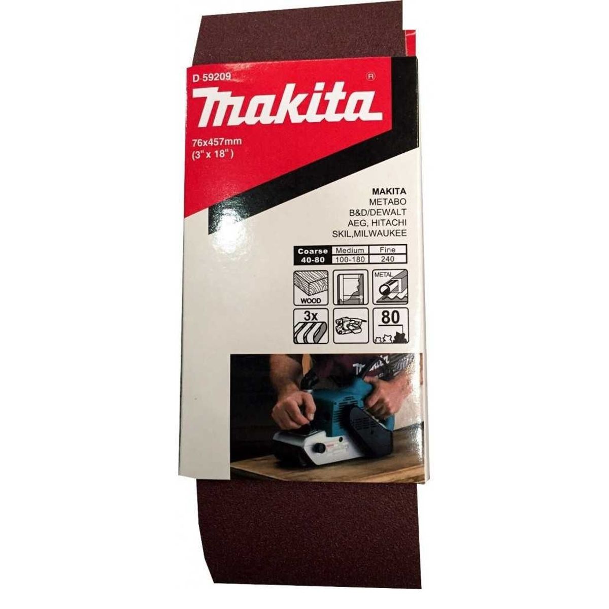 MAKITA - Lijas Banda (3 Unid) 3x18'' 76x457mm Grano 80 Makita D59209