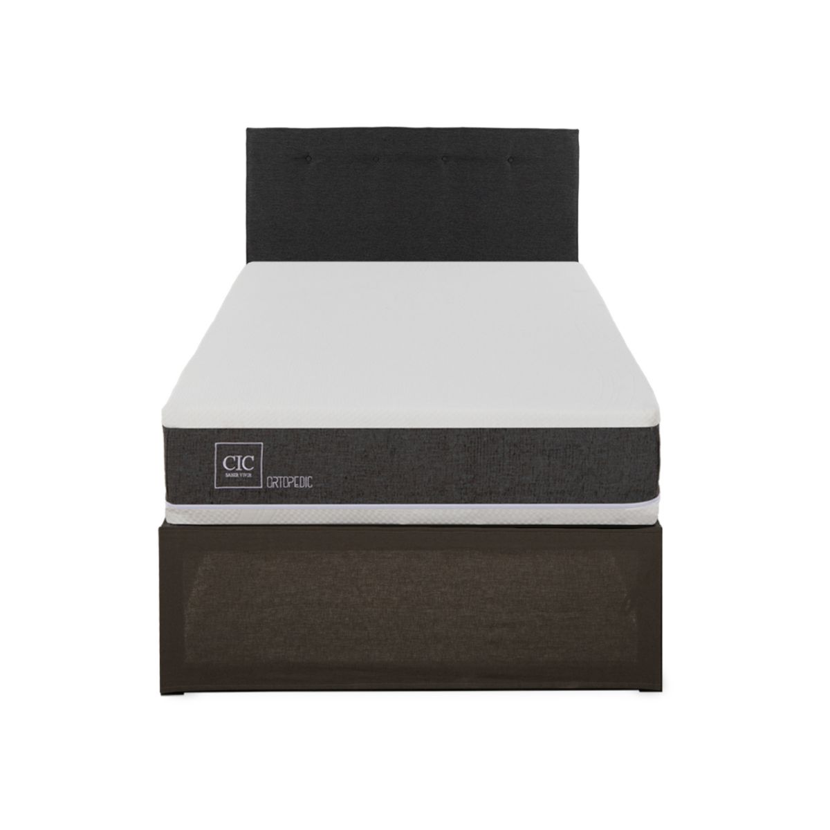 CIC - CAMA IRON SMART ORTOPEDIC 1.5 PLAZAS + RESPALDO BLACK+FALDÓN