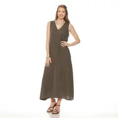 WADOS - VESTIDO SIN MANGA LINO CON BOLSILLOS ESCOTE V