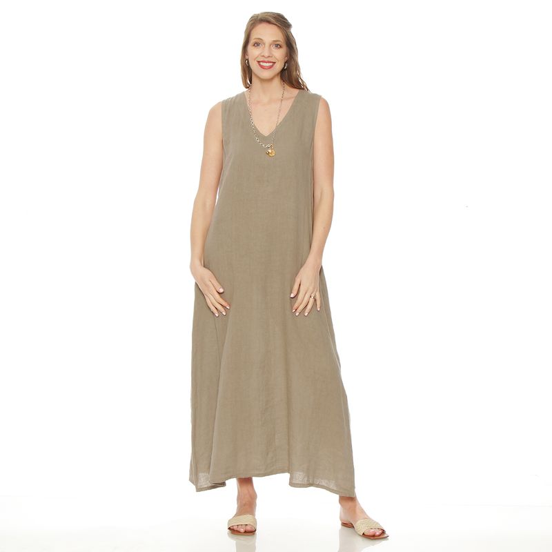 WADOS - VESTIDO SIN MANGA LINO CON BOLSILLOS ESCOTE V