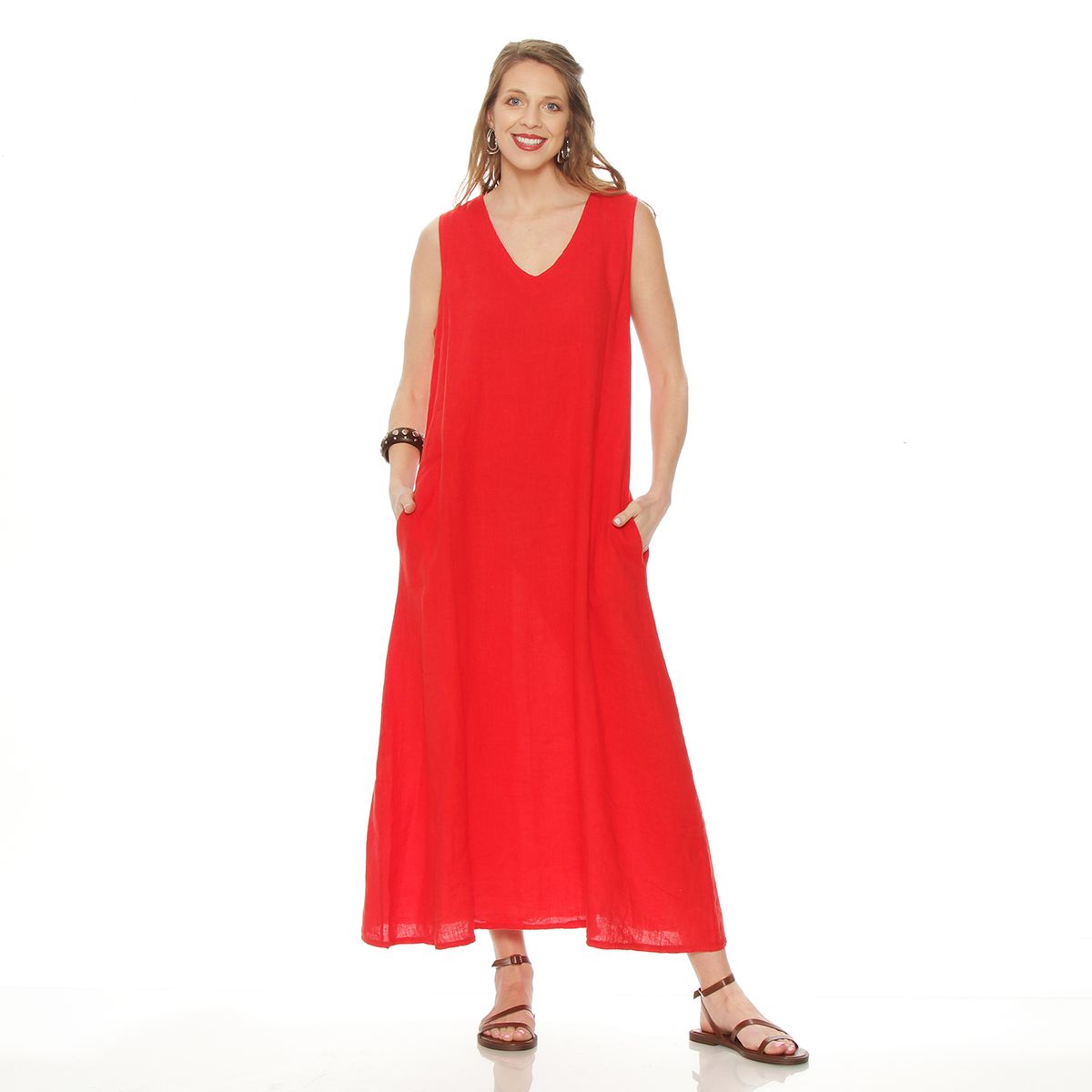 WADOS - VESTIDO SIN MANGA LINO CON BOLSILLOS ESCOTE V