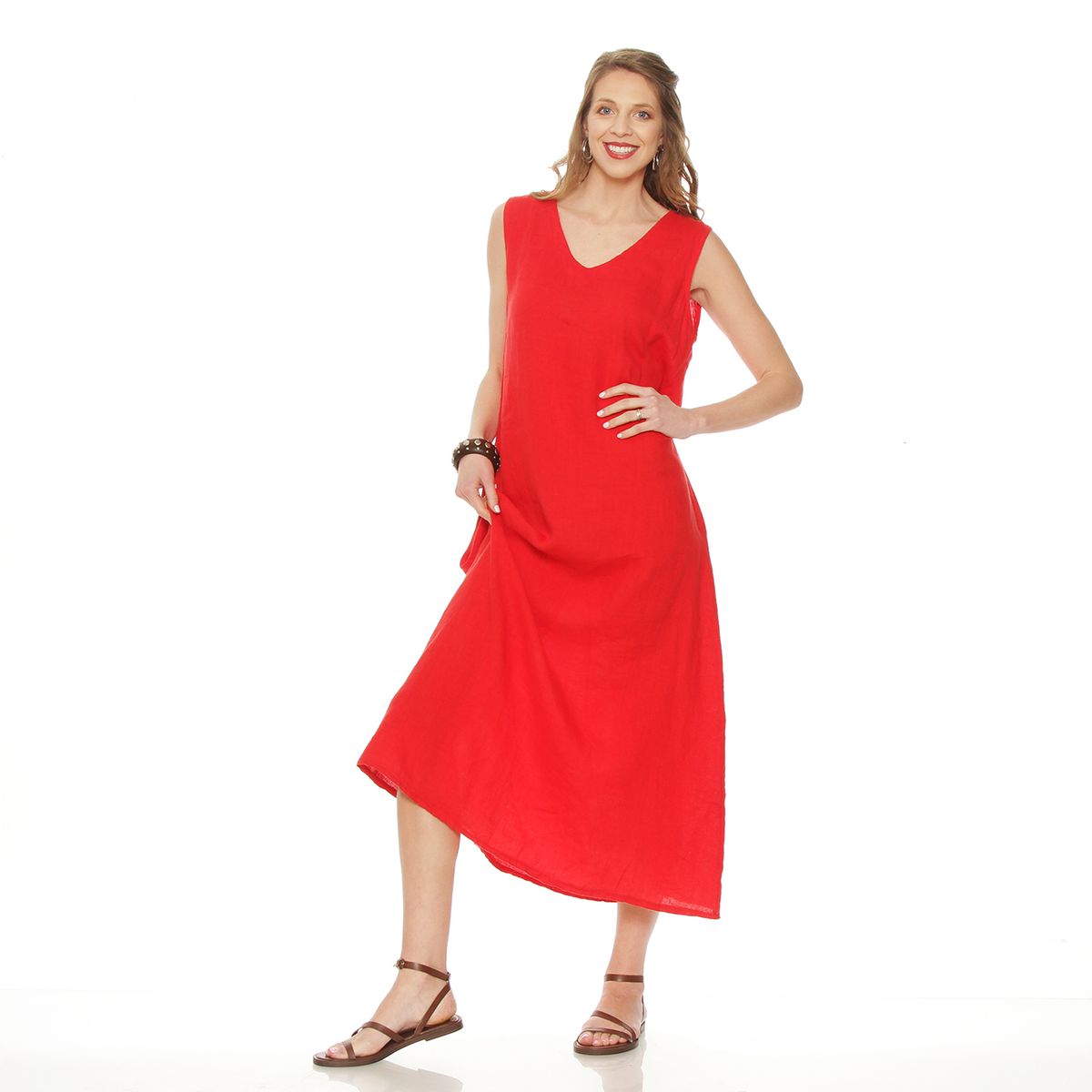 WADOS - VESTIDO SIN MANGA LINO CON BOLSILLOS ESCOTE V