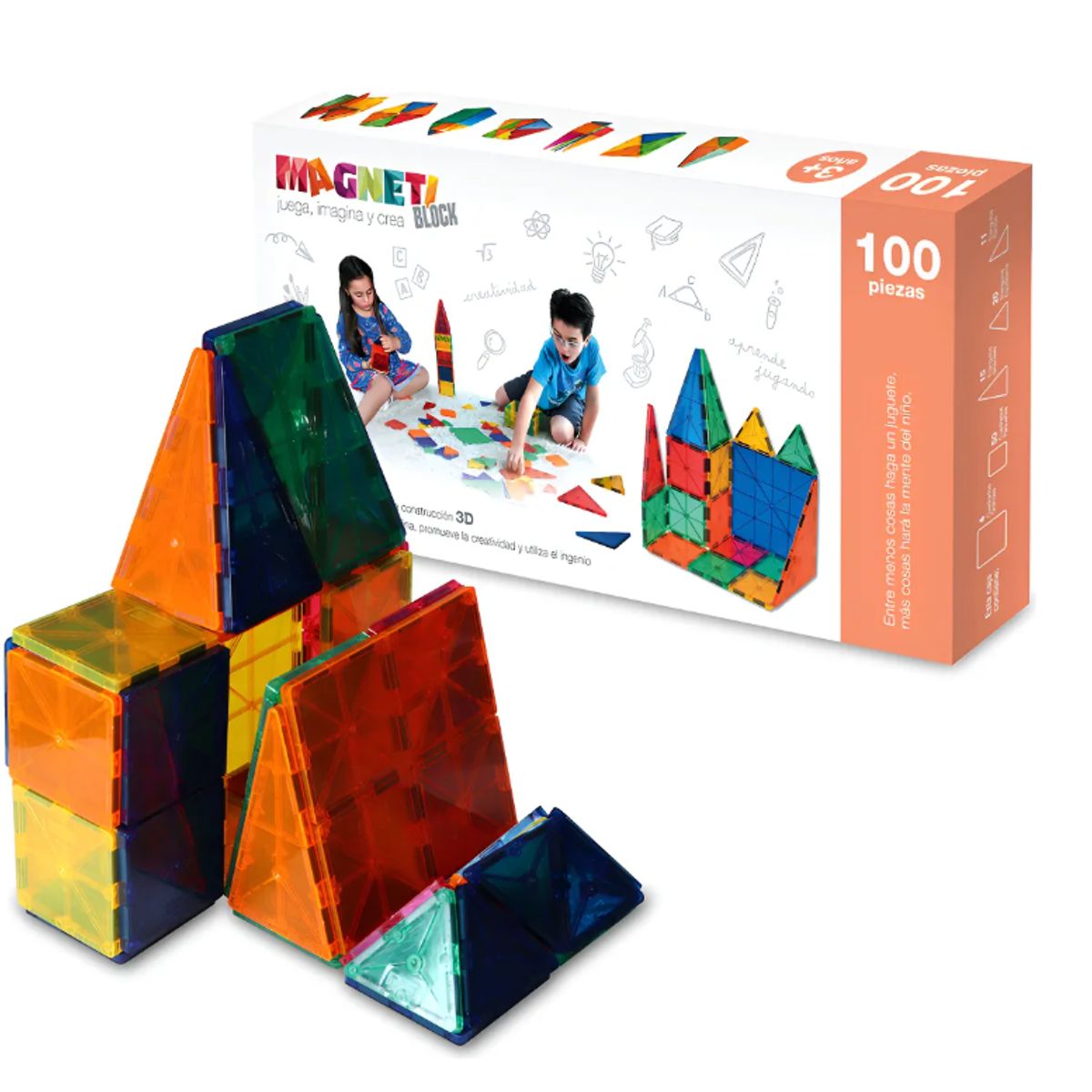 GENERICO - Juguete Didáctico Bloques Magnéticos Magnetiblock 100 Piezas