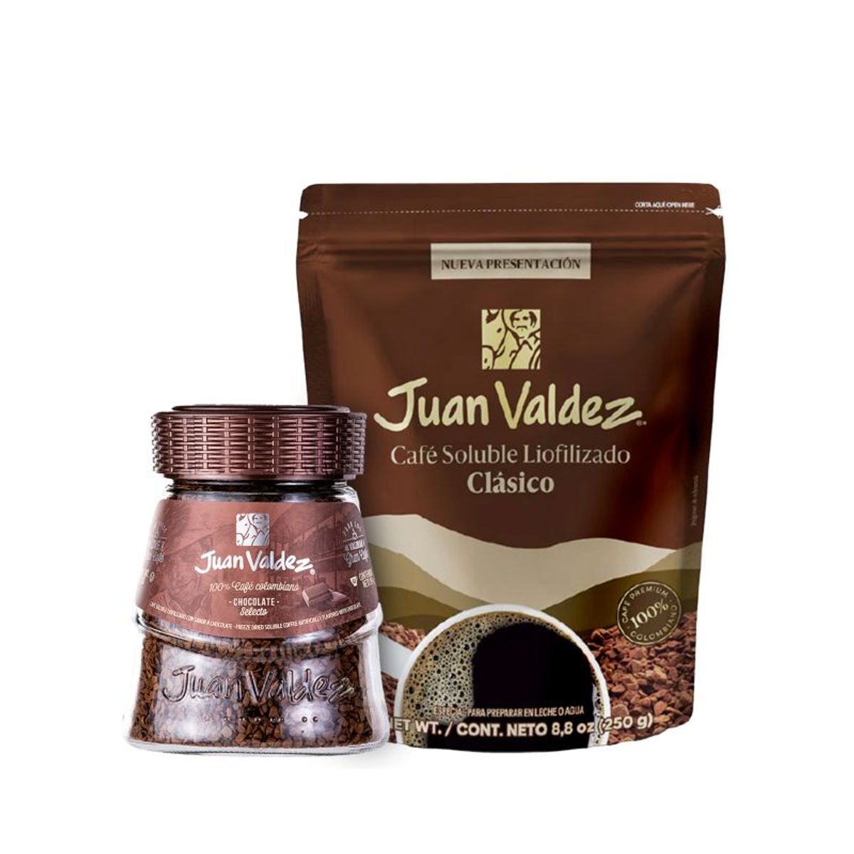 JUAN VALDEZ - Pack Café Tradicional Doypack 250g y Liofilizado Chocolate 95g