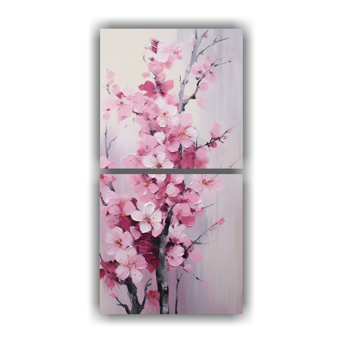 GENERICO - Dos Lienzos Tema Vitalidad De Flores De Cerezo 20x40 Cm