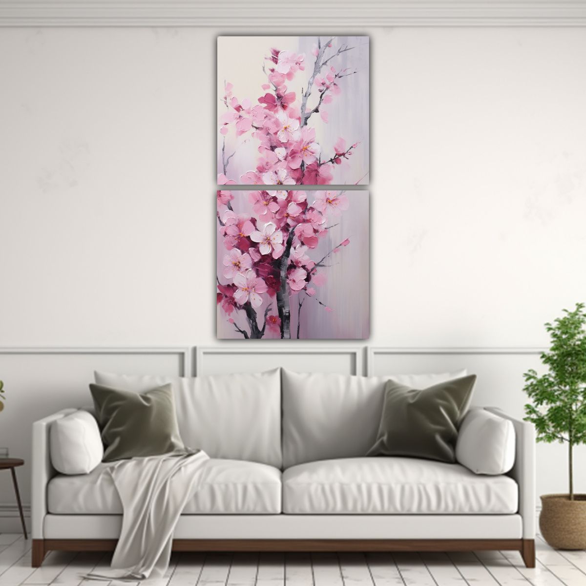 GENERICO - Dos Lienzos Tema Vitalidad De Flores De Cerezo 20x40 Cm
