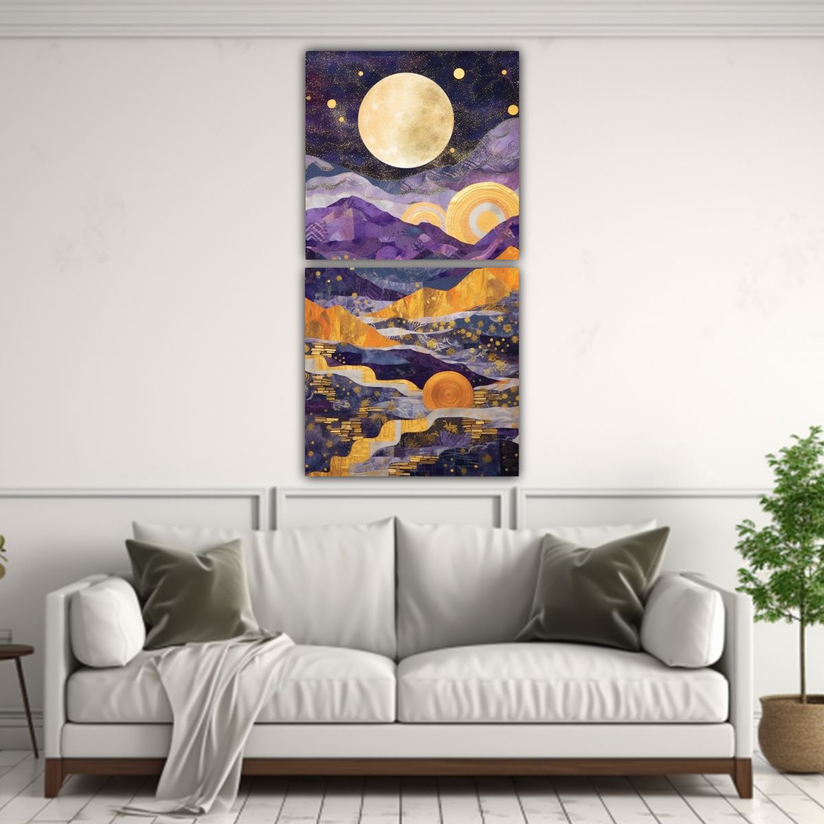 GENERICO - Paisaje Nocturno Con Luna Y Montañas Arte 20x40 Cm