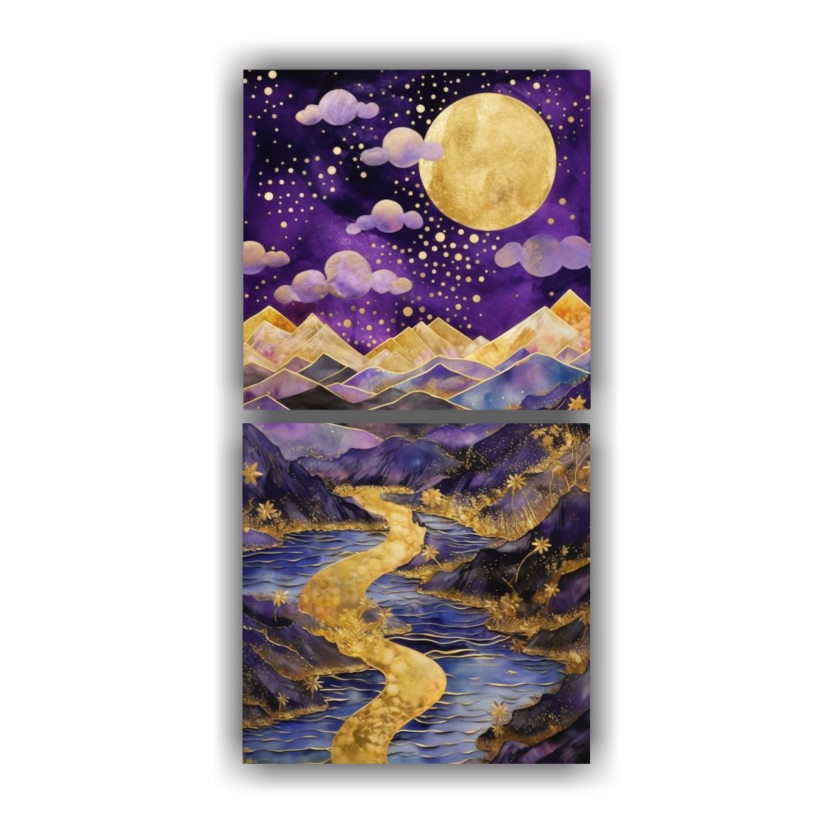 GENERICO - Pintura Vertical Con Luna Y Montañas Estilo 50x100 Cm