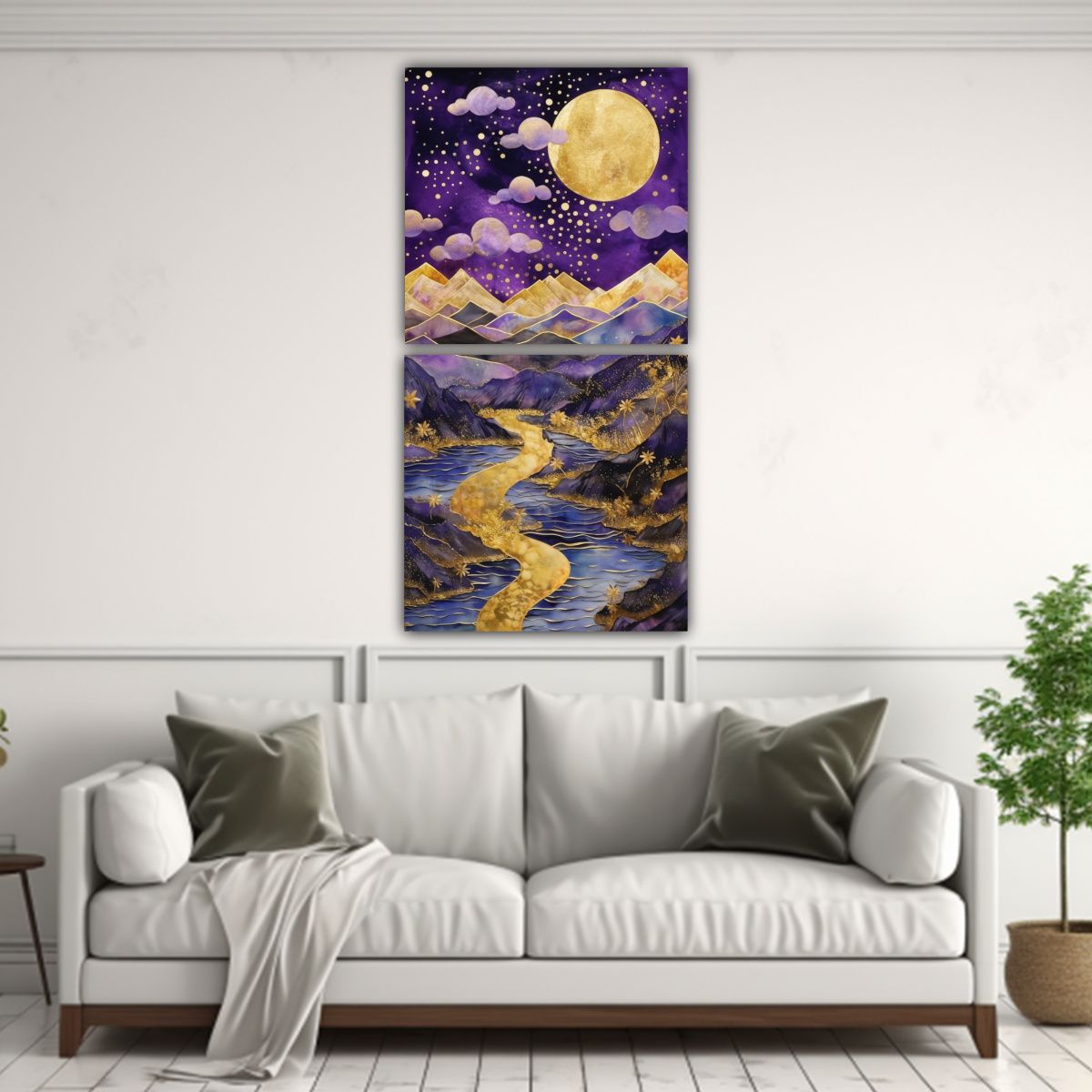 GENERICO - Pintura Vertical Con Luna Y Montañas Estilo 50x100 Cm
