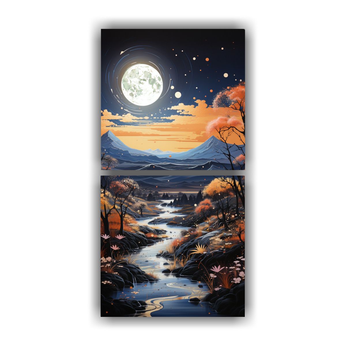 GENERICO - Pintura Lienzos Abstractos Con Luna Y Montañas 30x60 Cm