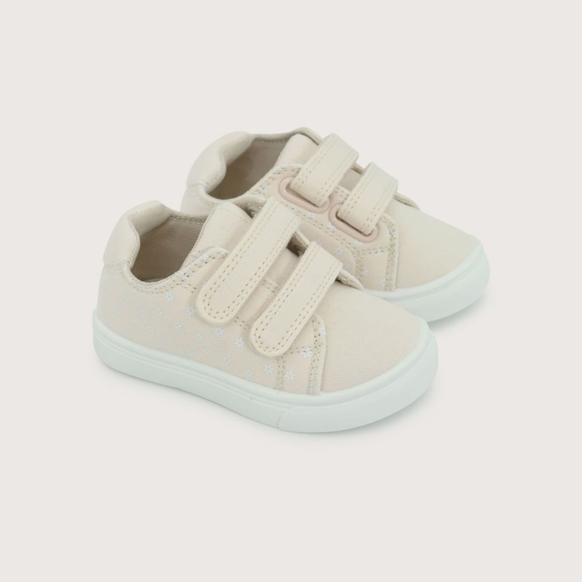 OPALINE - Zapatilla doble velcro beige de niña