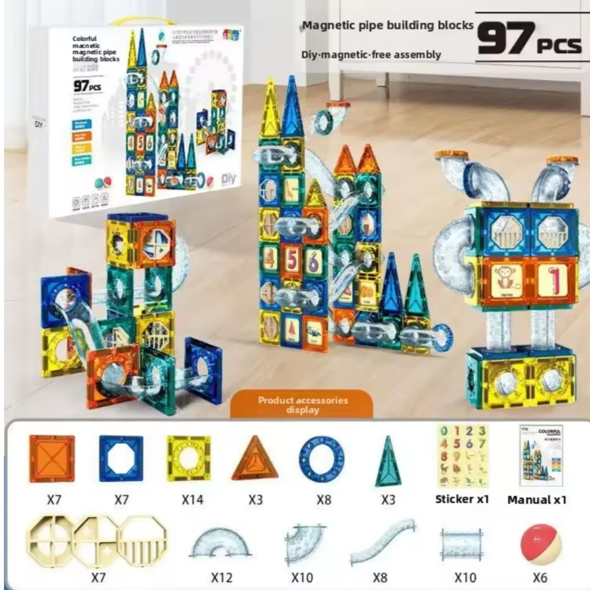 ARTDIY - Bloques Magnéticos 3d Juego De 97 Piezas Educativo
