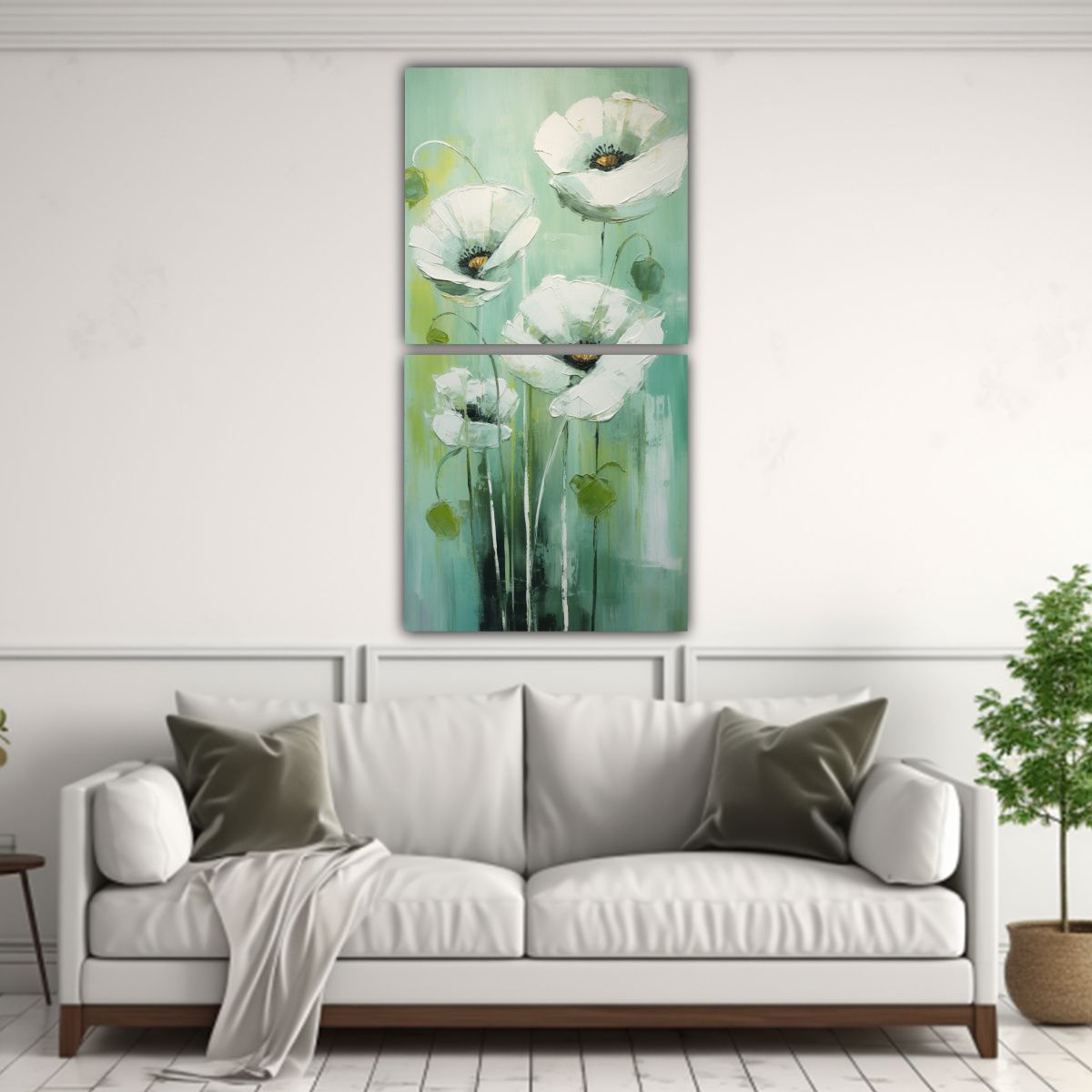 GENERICO - Pintura Sobre Lienzo De Amapolas Verdes En Estilo 60x120 Cm