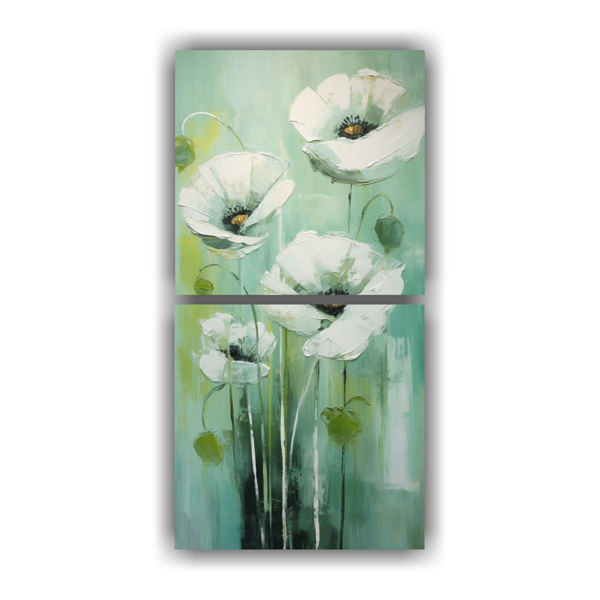 GENERICO - Pintura Sobre Lienzo De Amapolas Verdes En Estilo 30x60 Cm