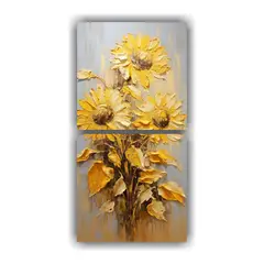 GENERICO - Cuadro De Girasoles Dorados En Lienzo Estilo 30x60 Cm