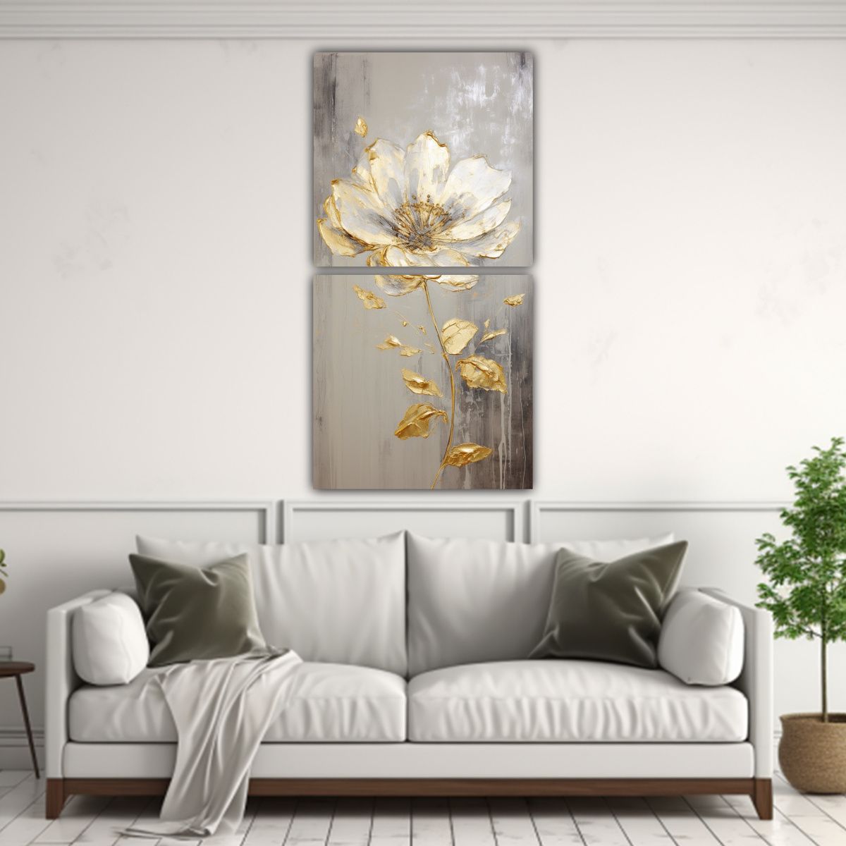 GENERICO - Pintura En Lienzo Moderna Con Flores Doradas 20x40 Cm