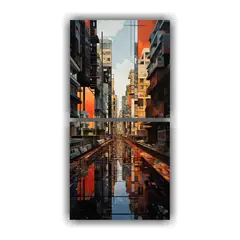 GENERICO - Pintura Multicolor Ilustrada De Un Paisaje Urbano 40x80 Cm