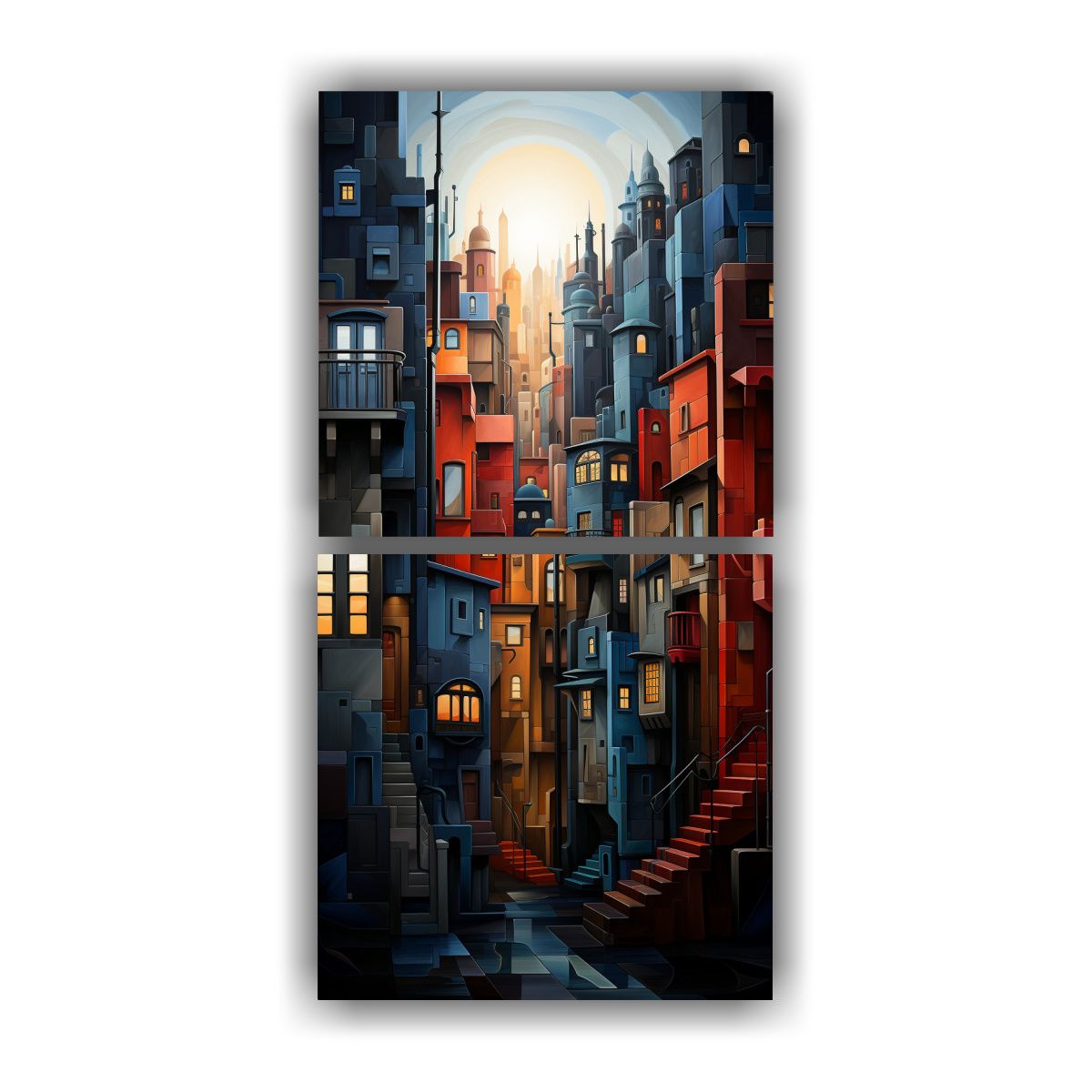 GENERICO - Pintura Decorativa De Ciudad En Estilo Cubista 40x80 Cm