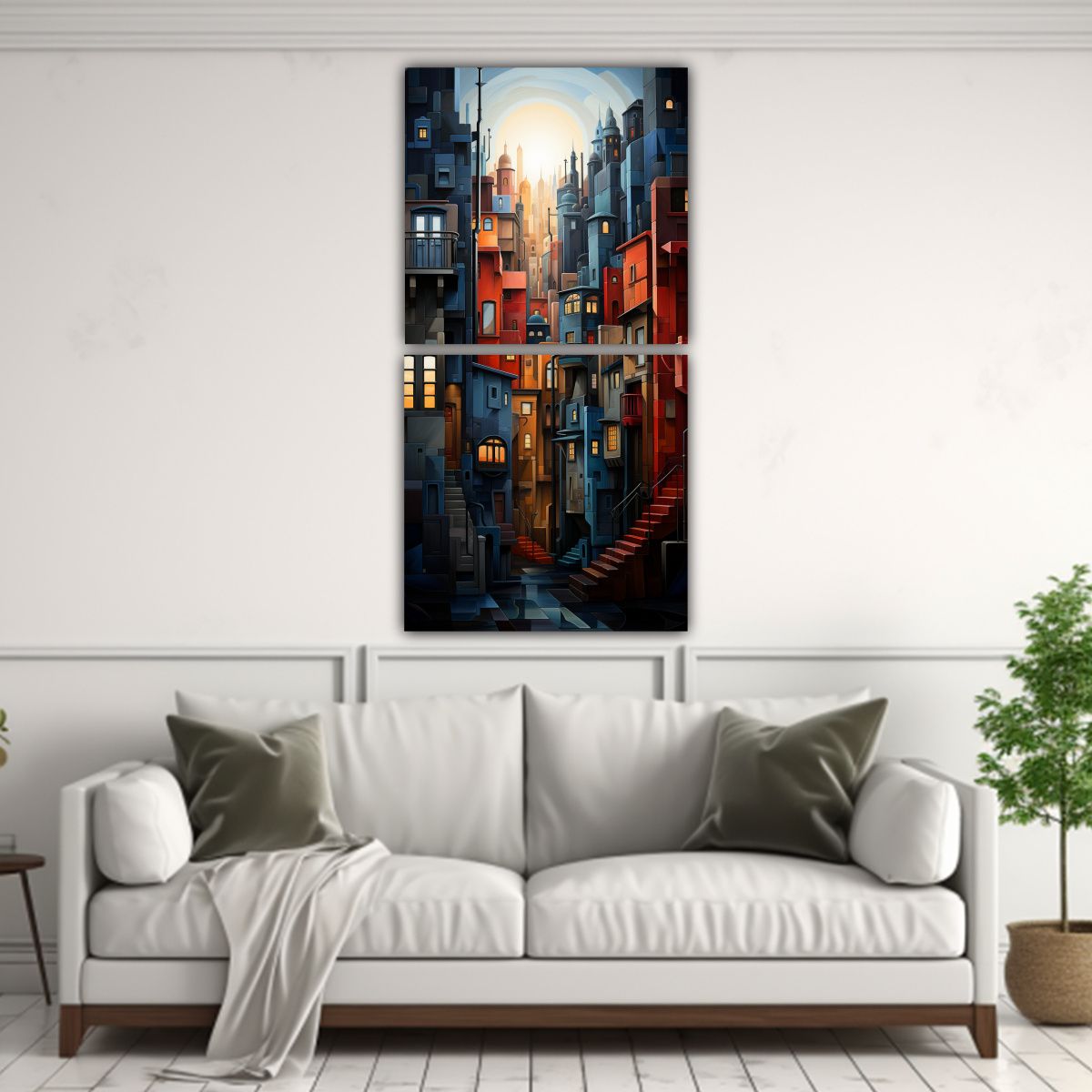 GENERICO - Pintura Decorativa De Ciudad En Estilo Cubista 40x80 Cm