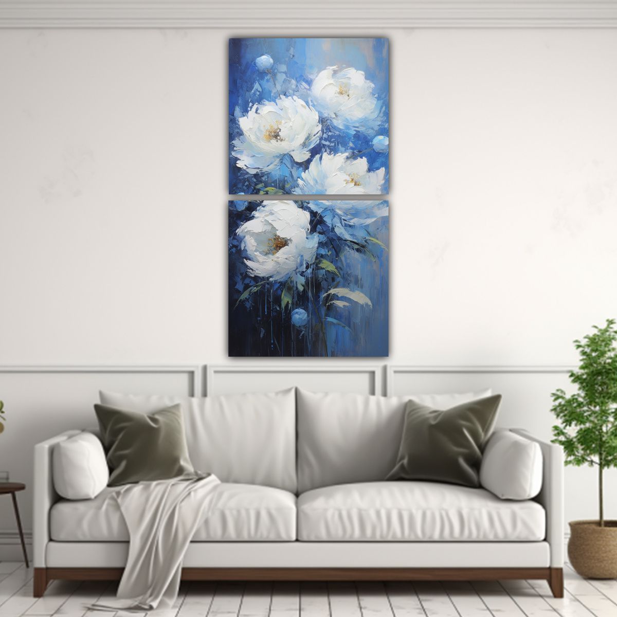 GENERICO - Cuadro Moderno Innovador De Peonías Azules En 60x120 Cm