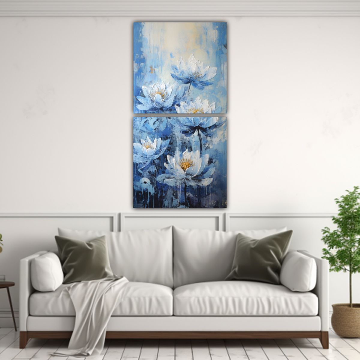 GENERICO - Pintura Lienzo Azul Con Relieve Estilo B Set 2 20x40 Cm