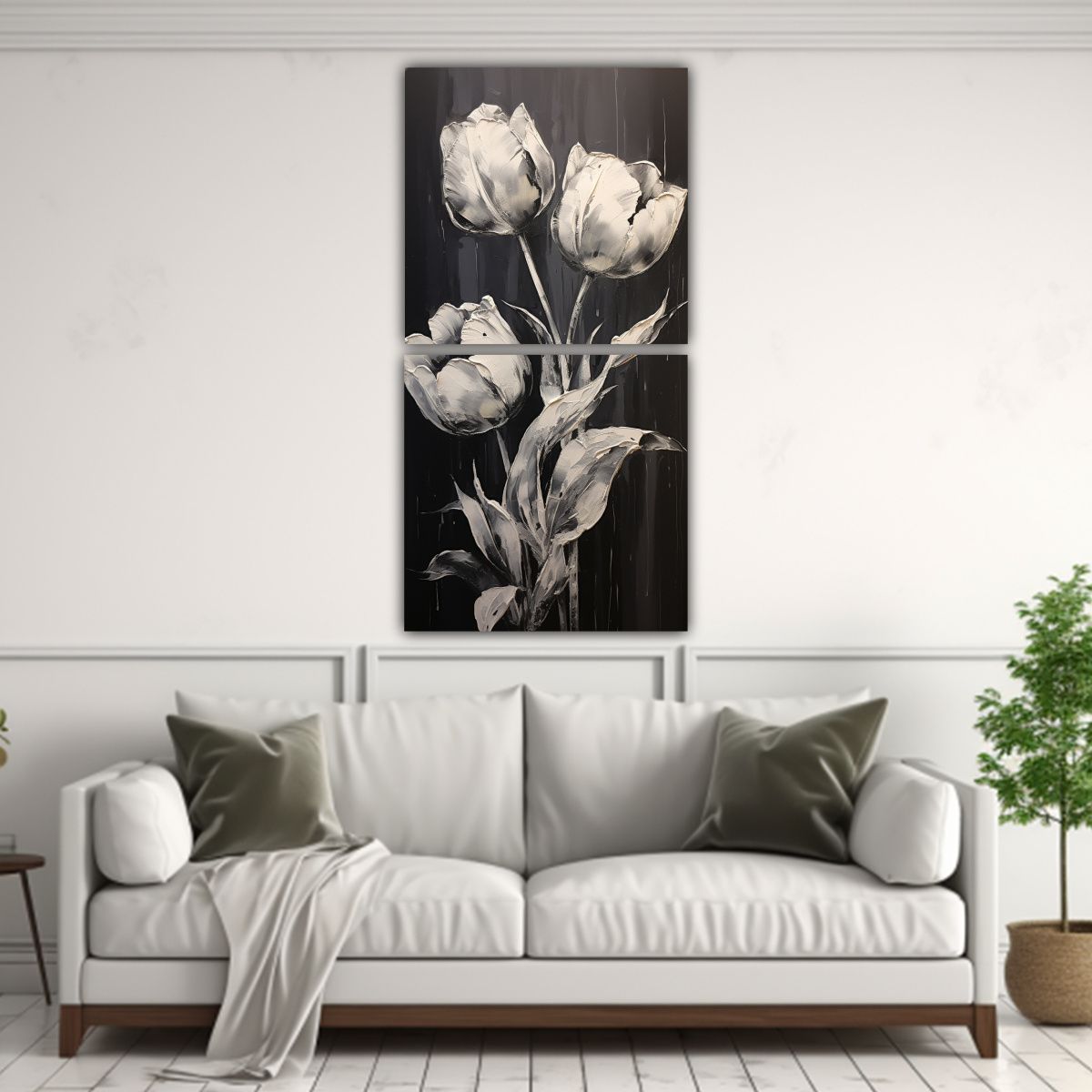 GENERICO - Lienzo Dibujo Escena De TULIPANES Negros Estilo 20x40 Cm