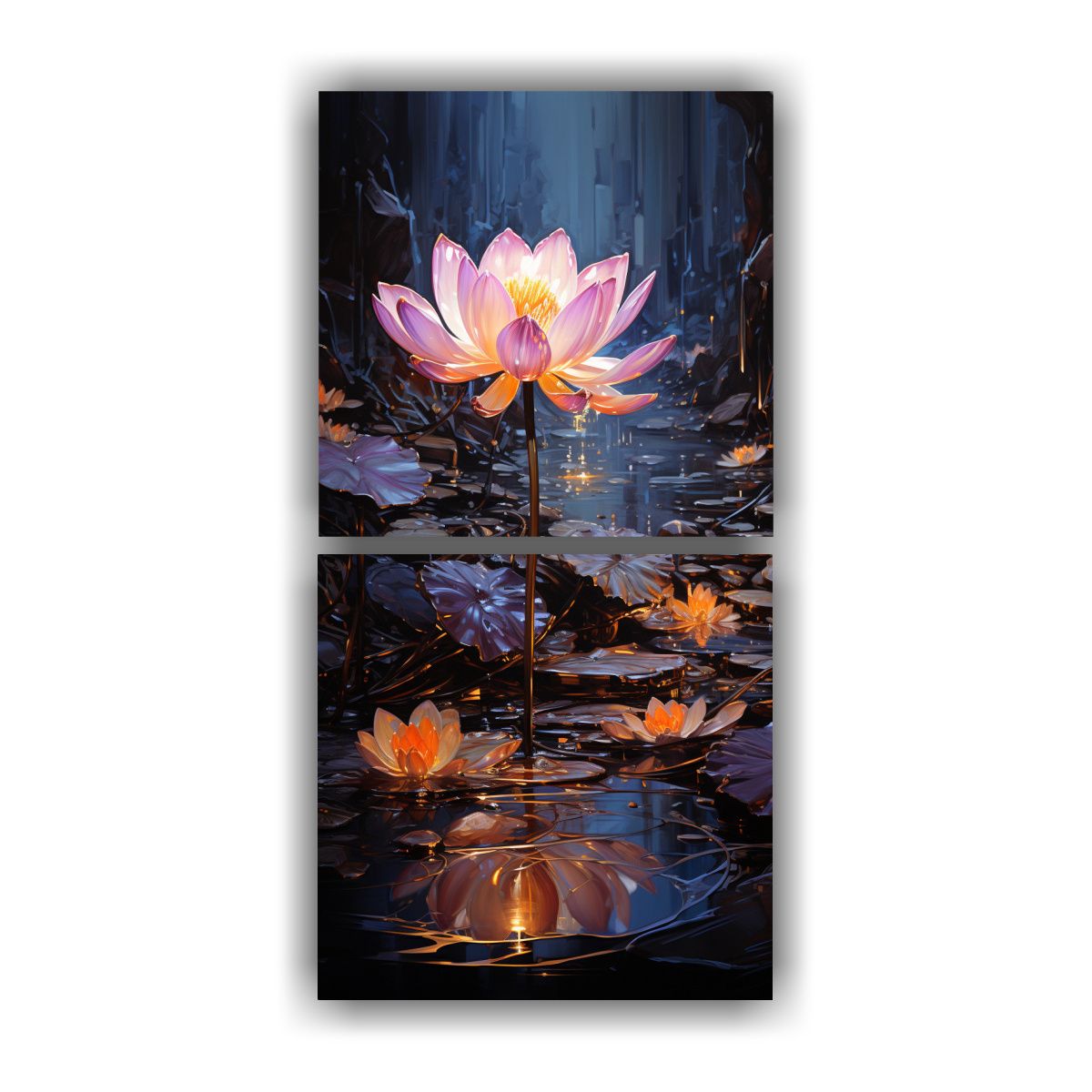 GENERICO - Set 2 Cuadros Dibujo Escenario De Loto Negro 30x60 Cm