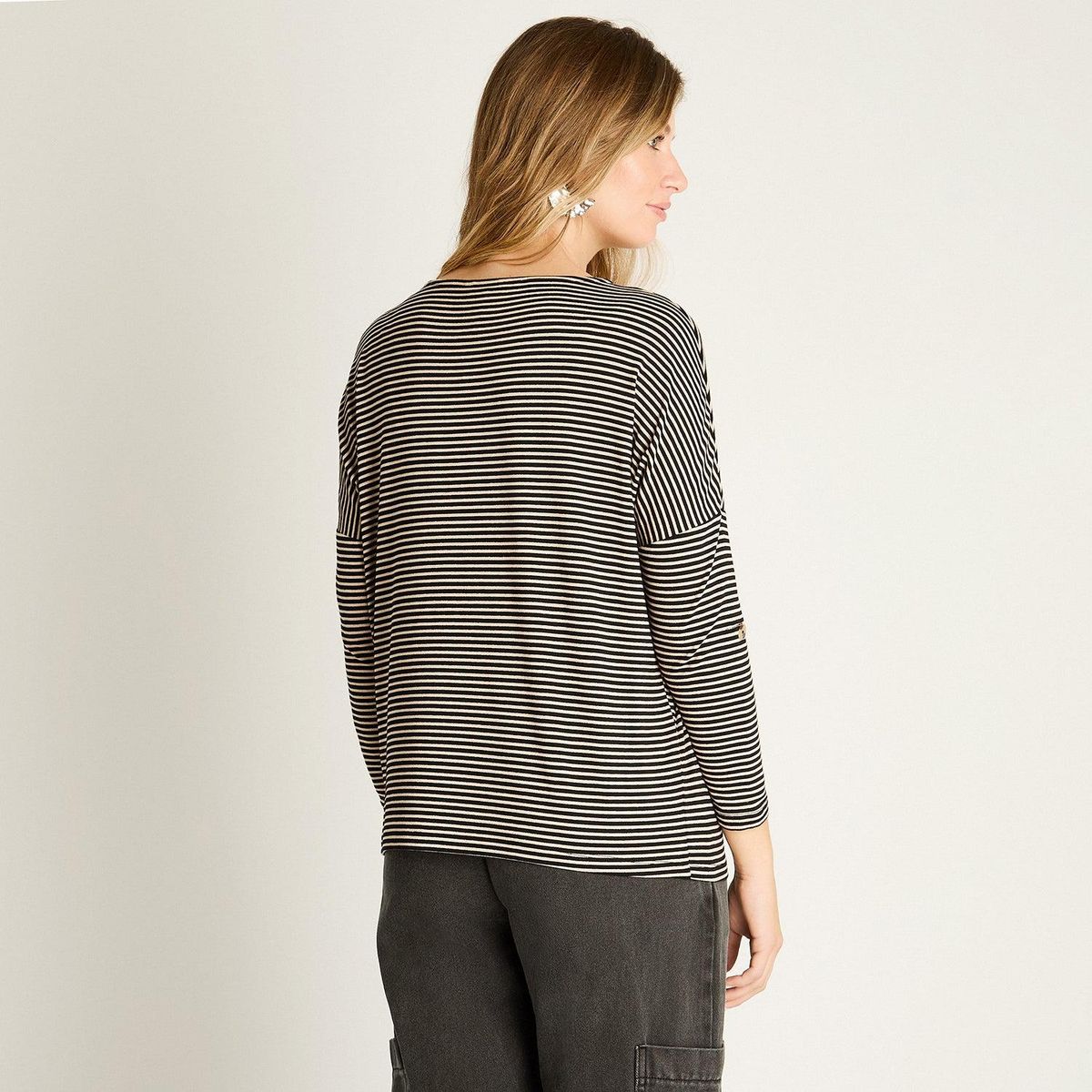 LORENZO DI PONTTI - Polera Camel a Rayas Manga Larga