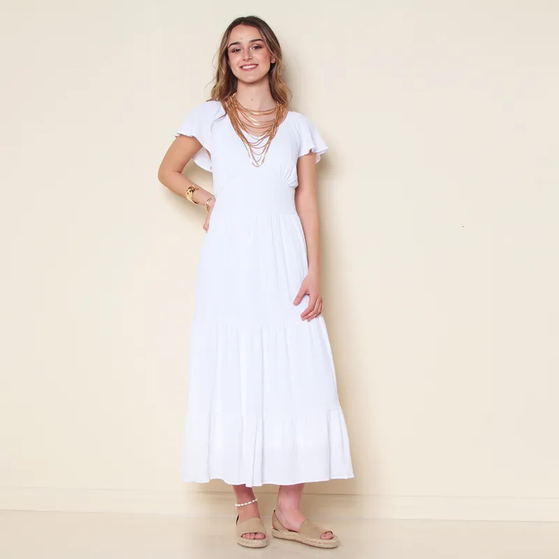 WADOS - VESTIDO MANGA CORTA SOLIDO ESCOTE V