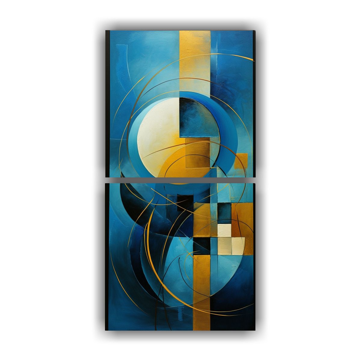 GENERICO - Cuadro Abstracto Azul Y Dorado Dos Artes 60x120 Cm