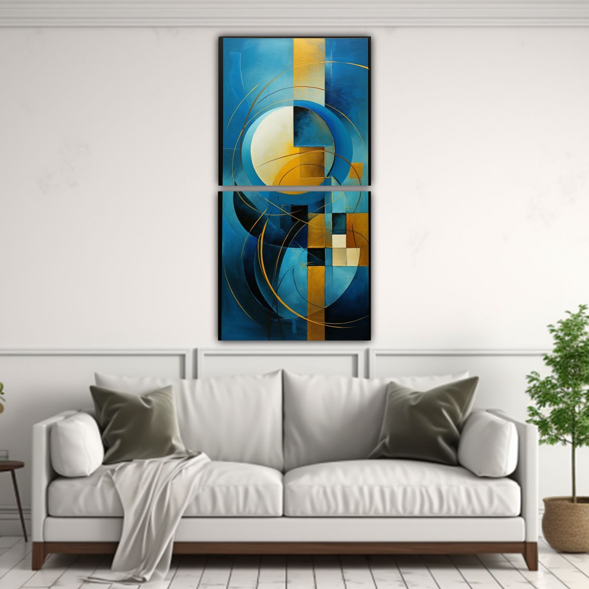 GENERICO - Cuadro Abstracto Azul Y Dorado Dos Artes 60x120 Cm