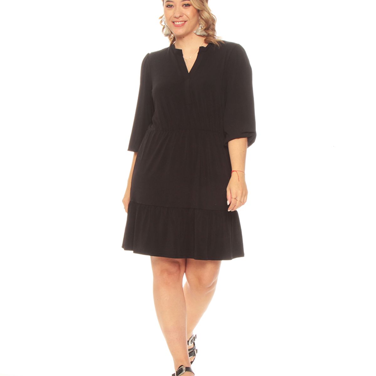 WADOS - VESTIDO MANGA 3/4 ESCOTE EN V CON BOTONES EN DELANTERO