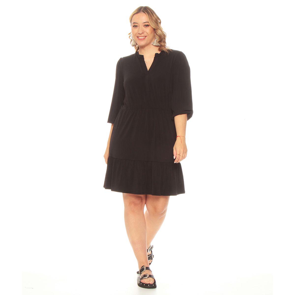 WADOS - VESTIDO MANGA 3/4 ESCOTE EN V CON BOTONES EN DELANTERO