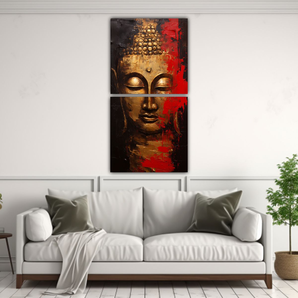 GENERICO - Cuadros De Buda En Estilo Abstracto Dorado Y Rojo 40x80 Cm