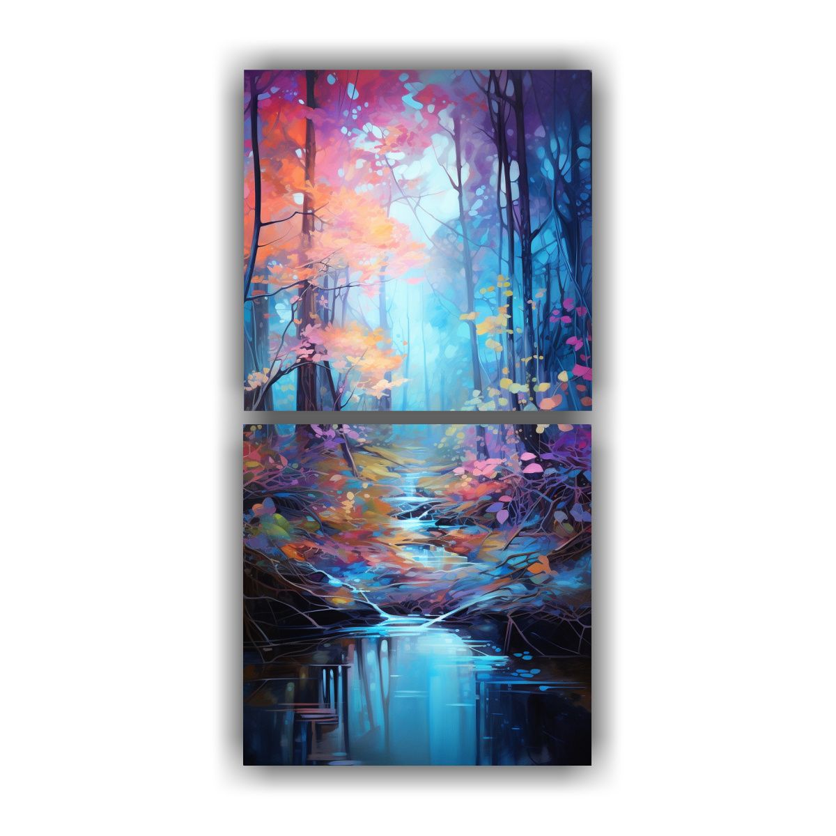 GENERICO - Set 2 Cuadros Canvas Tonos Armonia Bosque 40x80 Cm