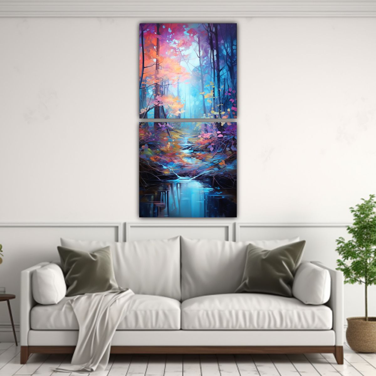 GENERICO - Set 2 Cuadros Canvas Tonos Armonia Bosque 40x80 Cm