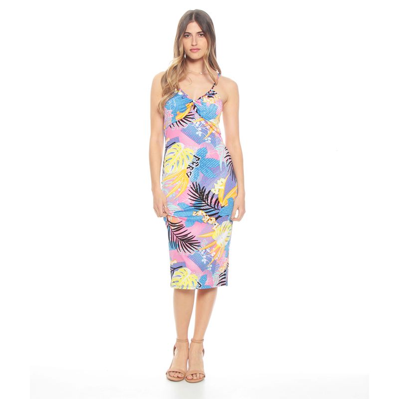 WADOS - VESTIDO SIN MANGA PABILOS AJUSTABLES ESTAMPADO ESCOTE CON DETALLE