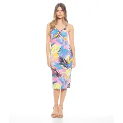 WADOS - VESTIDO SIN MANGA PABILOS AJUSTABLES ESTAMPADO ESCOTE CON DETALLE